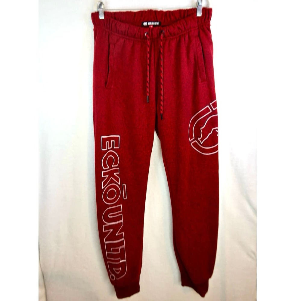 Ecko Unltd Pants Mens Medium Red Fleece Gym Jogger Large‎ Y2K Logo Drawstring